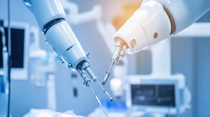 Leinwandbilder - A detailed close-up of a surgical robotic arm performing a delicate operation, Medical robotics style, photo of