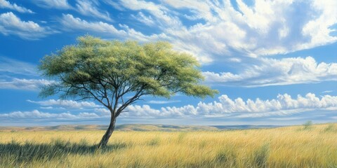 Aufkleber - Acacia tree in the open grassland.