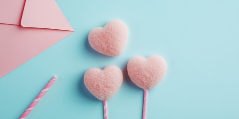 Aufkleber - sugar hearts on an envelope, set against a pastel-colored background