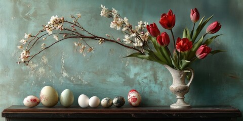Aufkleber - Easter decor featuring eggs and tulips