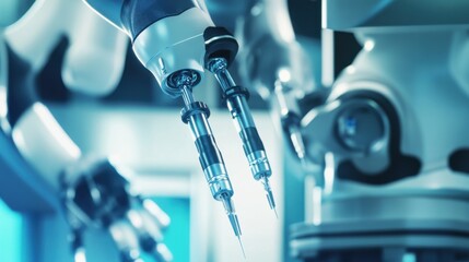 Leinwandbilder - A detailed shot of a robotic surgical arm performing a delicate surgical procedure with precision instruments, Robotic surgery technology style, photo of