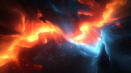 Poster - Abstract swirling fiery and icy nebula in space.