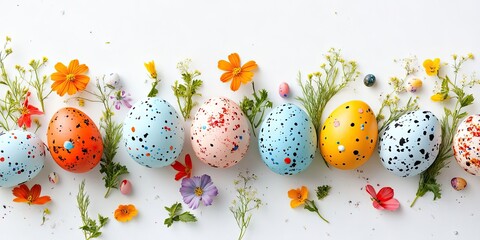 Aufkleber - Colorful Easter eggs adorned with lovely flowers on a white background.
