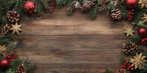 Canvas Print - Christmas and New Year celebration on an aged wooden backdrop with copy space for your text. Top view image.