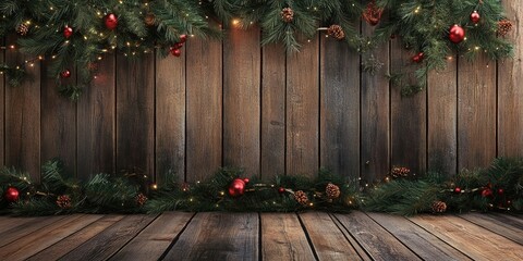 Wall Mural - Christmas backdrop on wooden planks