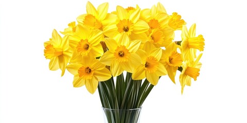 Sticker - Stunning bouquet of vibrant yellow daffodil flowers in full bloom arranged in a vase set against a white background.