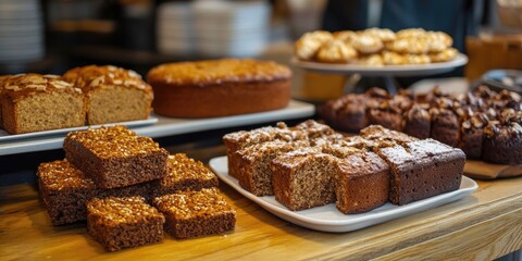 Poster - Homemade cakes and chunks of grain rye bread.