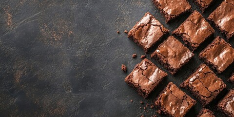Poster - Square pieces of chocolate brownies. Copy space for your text.
