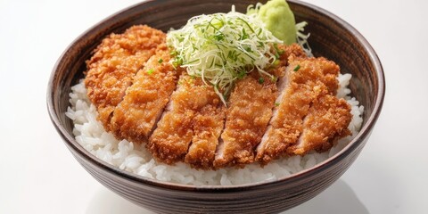 Aufkleber - Japanese cuisine, fried pork Katsu Don Rice on a white background.