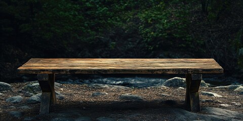 Aufkleber - Vacant wooden table set against a natural background.