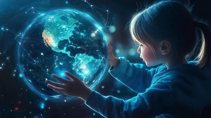 Poster - A young girl holds a glowing globe in her hands, representing the interconnectedness of our world.