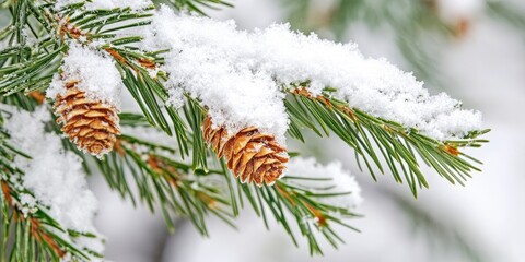 Aufkleber - Pine branch and needles blanketed with snow