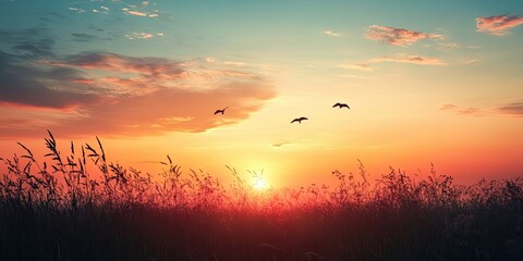 Poster - beautiful landscape at sunset - copyspace for various uses