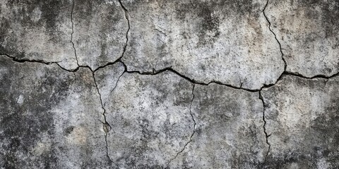 Fototapete - Close-up of cracked concrete wall texture, unpainted cement background in vintage style for graphic design or retro wallpaper, showcasing the texture of cracks in the concrete wall.