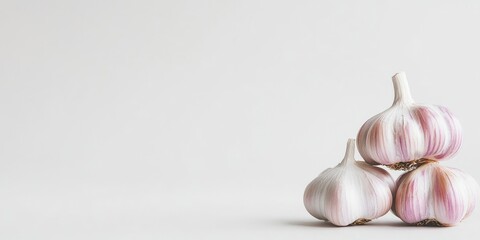 Poster - Fresh garlic against a white background, copyspace.