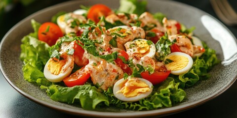 Poster - Quail Egg Salad with Lettuce and Tomatoes served on a Plate