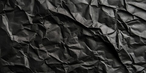 Poster - Black wrinkled crumpled paper background grunge texture backdrop.