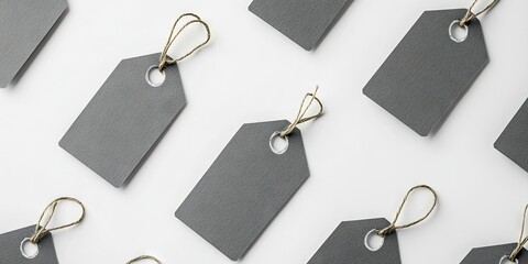Aufkleber - Black Friday sales tags idea. Grey paper tags on a white background. Flat lay, top view, copyspace.