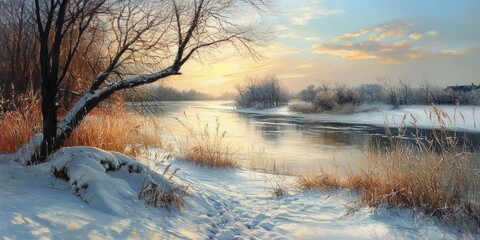 Aufkleber - Winter bank of the river