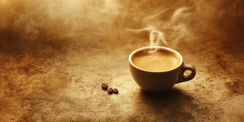 Aufkleber - Espresso coffee in a cup with steam, set against an aged backdrop.