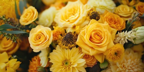 Poster - Yellow bouquet featuring various types of flowers.