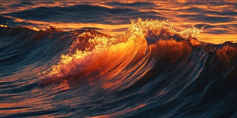 Poster - Sea waves illuminated beautifully by the warm light of the setting sun.