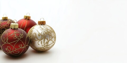 Poster - Christmas ornaments on a white background, with room for your text.