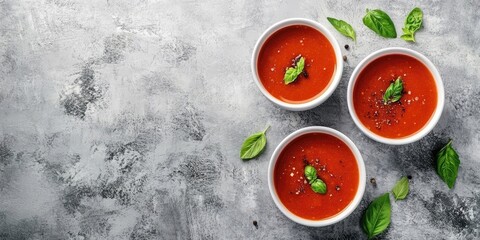 Aufkleber - Tomato soup bowls on a concrete surface with copyspace.
