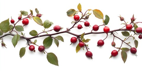 Poster - Dog rose branch with rosehips and briar leaves.