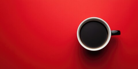 Aufkleber - top view of a cup of black coffee on a red background with copy space