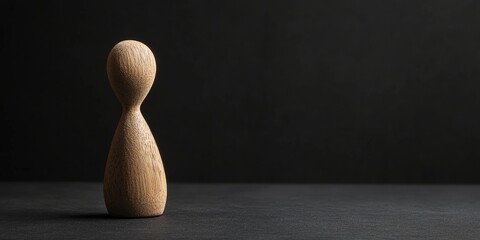 Poster - Wooden figure of a woman on a black background with empty space for text.