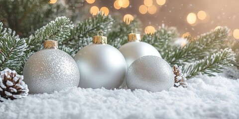 Leinwandbilder - Christmas and New Year background. Holiday season in winter with decorations and copyspace for text.