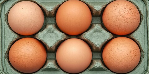 Poster - Six natural eggs in a green cardboard container. Top view.