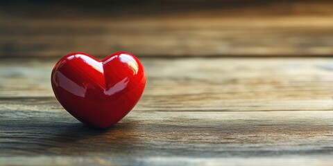 Aufkleber - Valentine's Day features a red heart and a table toy on a wooden table, with copyspace for texture.