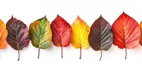 Poster - Texture, background, pattern. Autumn's multi-colored leaves against a white background.