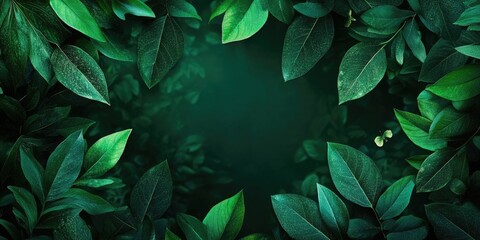 Aufkleber - Green natural banner with dark summer leaves.