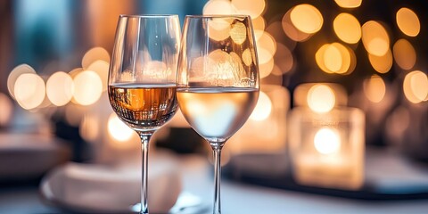 Aufkleber - Dinner with wine glasses on a softly blurred background.