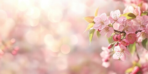 Poster - Spring blossom orchard. Abstract blurred backdrop. Soft colors with a toned effect. Copyspace with a border.