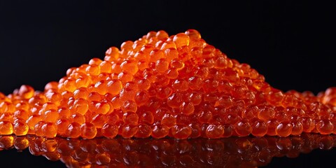 Poster - Close-up pile of red salmon caviar on black.