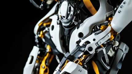Poster - A detailed view of a robotic exoskeleton's actuators and joint mechanisms assisting with mobility, Exoskeleton technology style, photo of