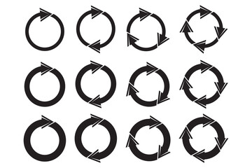 Poster - Arrow circle icons. Black arrow rotation. Simple cyclic symbols. Vector illustration.