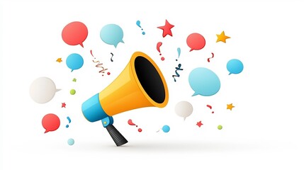 Aufkleber - Vibrant and dynamic of a lively megaphone with colorful speech bubbles representing the power of marketing and messaging for advertising brand promotion and digital campaigns