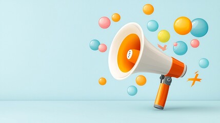 Poster - Vibrant Megaphone with Floating Colorful Bubbles on a Clean Background for Social Media and Digital Marketing in Format