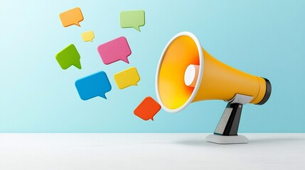 Aufkleber - Vibrant and bold megaphone with a cluster of colorful speech bubbles floating around it representing powerful messaging and communication for digital marketing and advertising campaigns