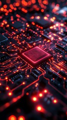 Poster - Close-up of a glowing red CPU on a circuit board.