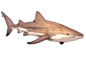 Poster - Whale shark illustration on white background, showcasing its distinct spotted pattern and gentle expression. image highlights unique features of this majestic marine creature
