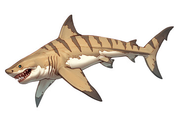 Poster - zebra shark with distinctive stripes is isolated on white background, showcasing its unique pattern and sleek body