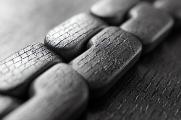 Poster - Close-up of textured, linked, gray blocks resembling a chain or molecular structure.