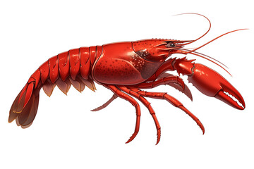 Poster - vibrant red crawfish is isolated on white background, showcasing its detailed shell and claws. image highlights texture and color of crustacean, making it ideal for educational or culinary purposes