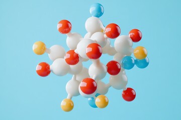 Poster - Colorful 3D model of a molecule against a light blue background.